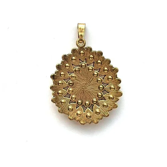 Vintage Peacock Teardrop Pendant, gold plated with beads - Picture 3 of 6